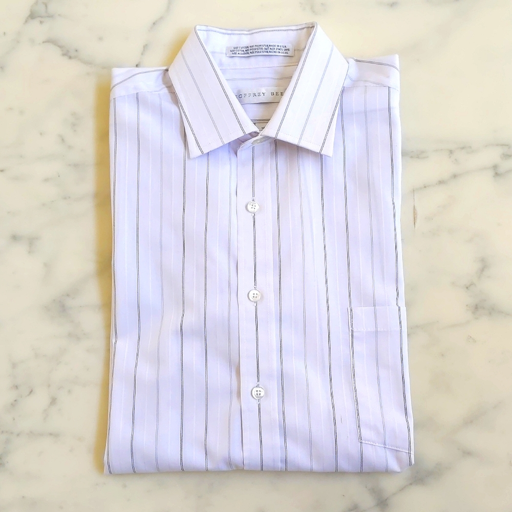 NWOT. Geoffrey Beene Men's Cotton Blended Dress Shirt with multi color stripes.